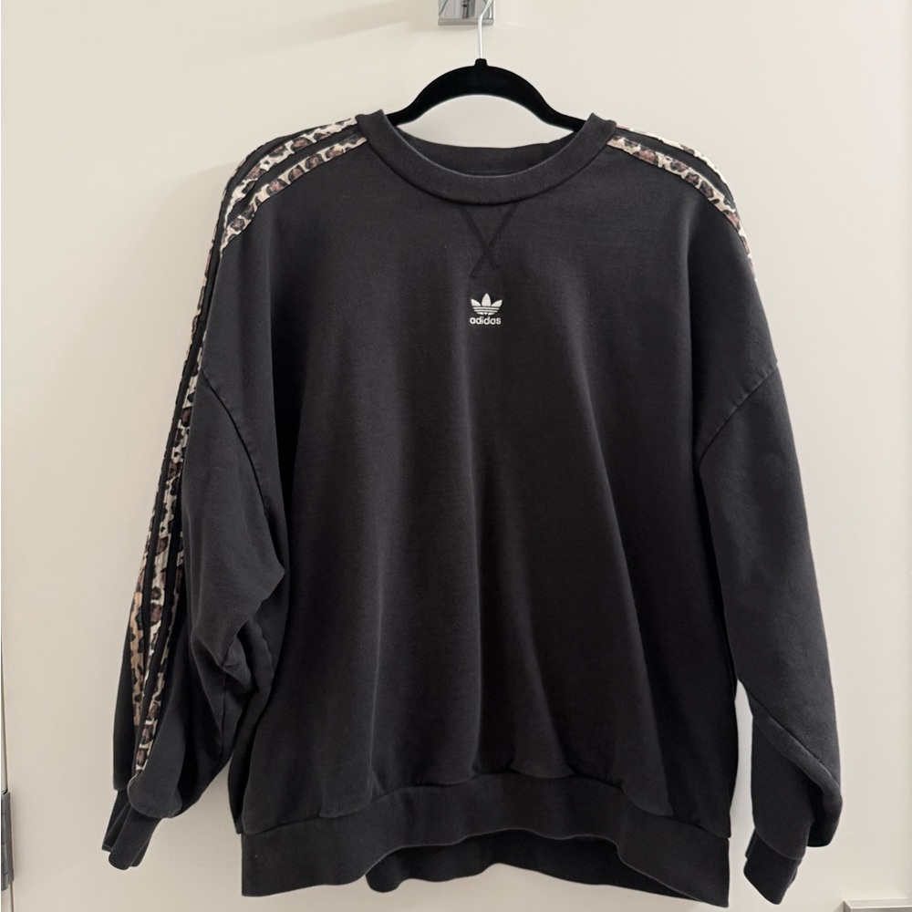 Adidas Black Sweatshirt with Leopard Print Accents